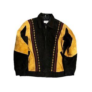 Vintage‎ Leather 90s Mens Distressed Color-block Suede Coat, Size XL, Southwest